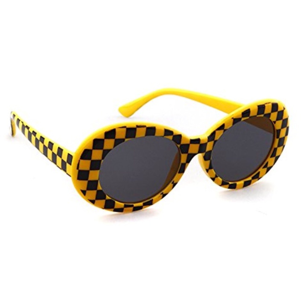 LAST ONE Yellow & Black Round Checkered Sunglasses